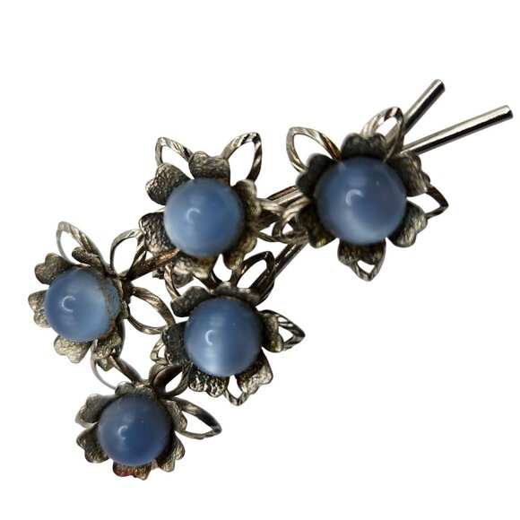 Vtg 1950s Light Blue Moonglow Flower Brooch Silver Tone Floral Pin Midcentury - Picture 1 of 6